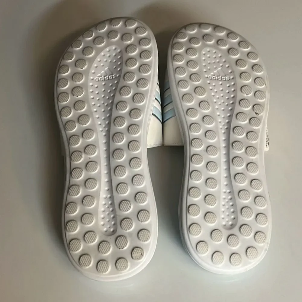 Adidas Adilette Baby Blue White Striped Open Toe Slip-On Classic Comfort Slide S